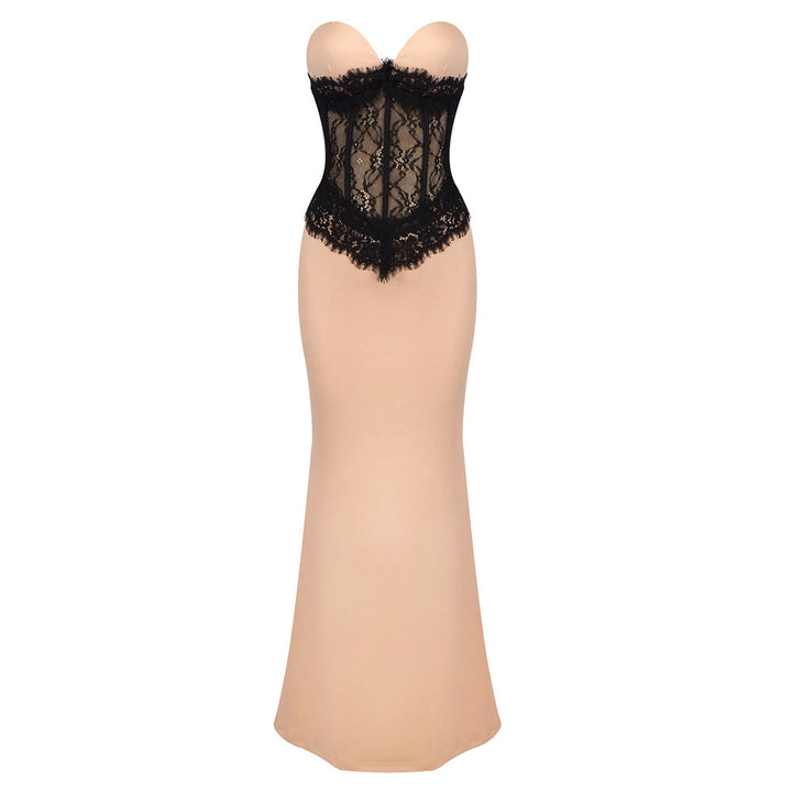 Dame aften kjole med elegant bustier og blomsterprint spids top Skovae
