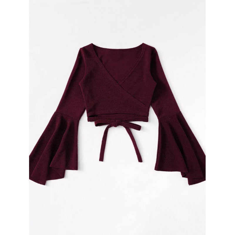 Dame Flared Ærme Cropped Wrap Top Stilla