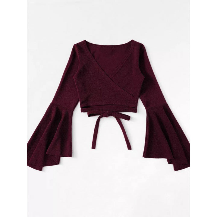 Dame Flared Ærme Cropped Wrap Top Stilla
