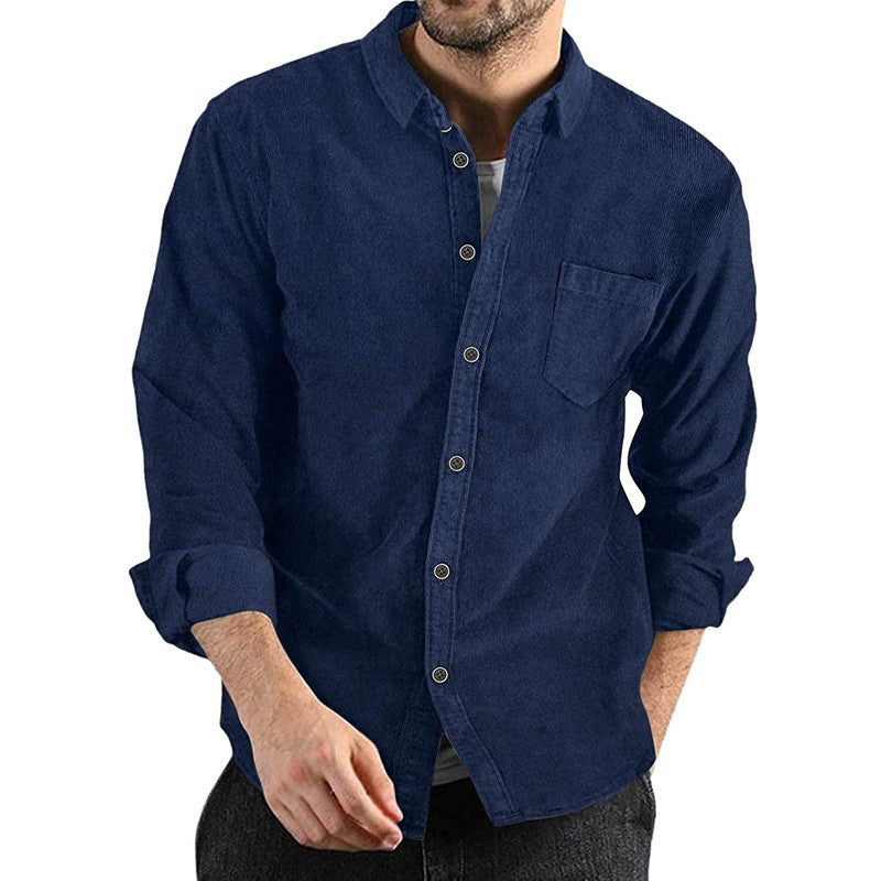 Herrer cordskjorte med button-down krave og brystlomme Stilla