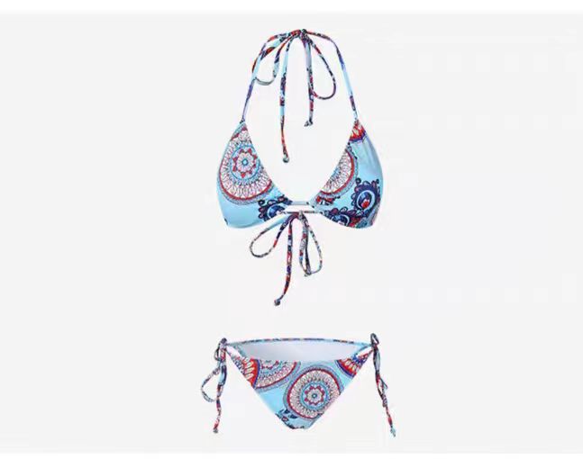 Dame Triangel-Bikini med legende mandala-mønster og justerbare bindebånd Skovae