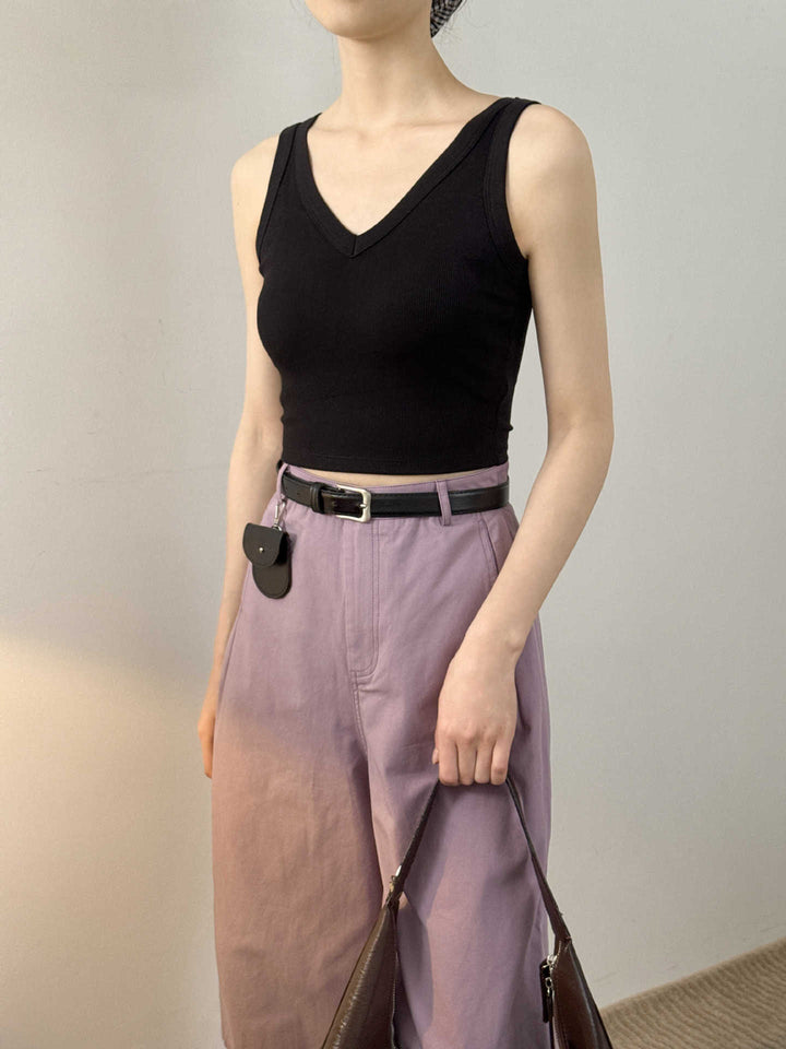 Dame ærmeløs V-udskæring Crop-Top i højkvalitets materialeblanding Stilla