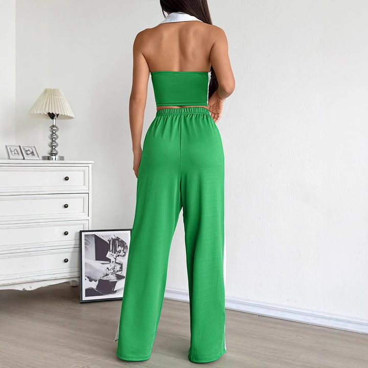 Dame To-delt Sæt med cropped Top og vidt snittet Bukser Skovae