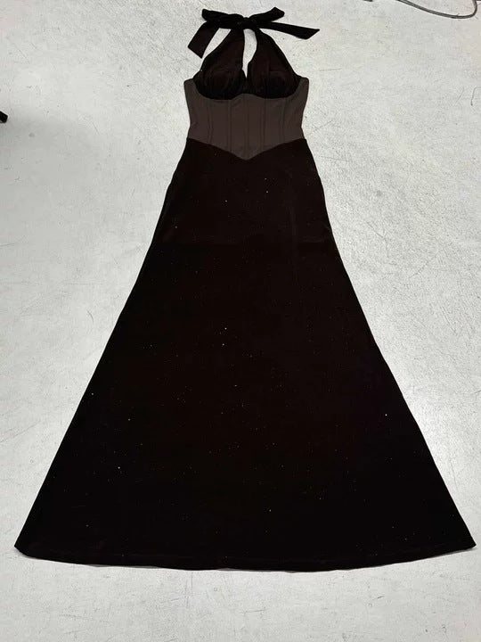 Damen elegantes Abendkleid mit tiefem V-Ausschnitt und Rüschendetails Skovae