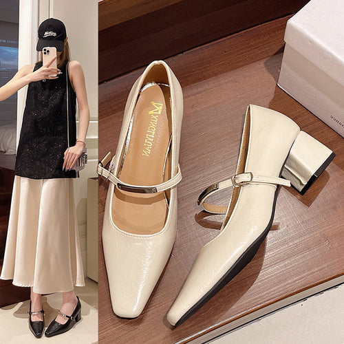 Dame elegante spidsede Mary Jane pumps med blokhæl design Stilla