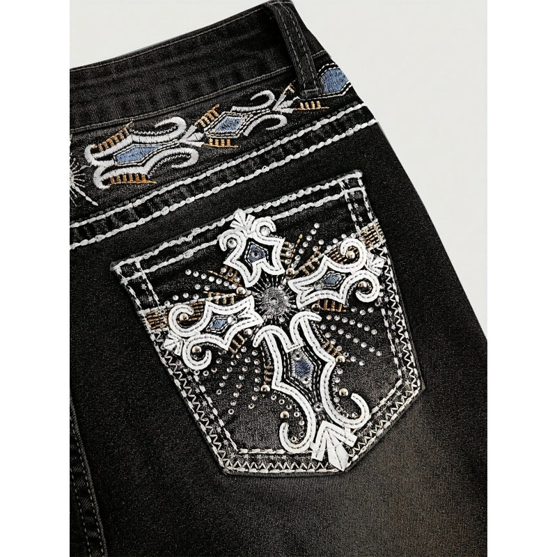 Dame Bootcut Jeans med kunstnerisk broderi Skovae