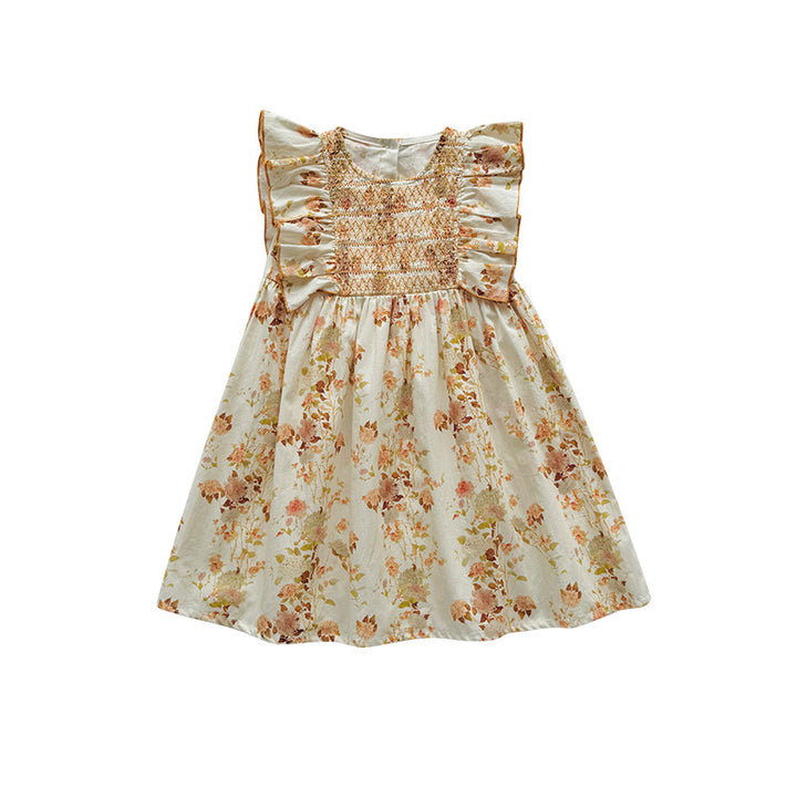Pige Floral Smocked Kjole med Rufflesleeves Stilla