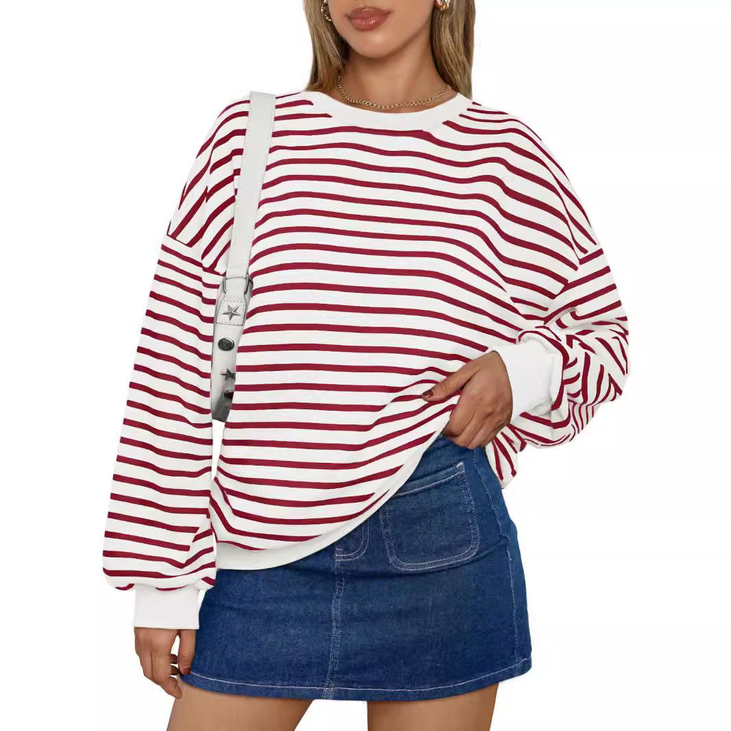 Dame Oversized Stribetrøje med bred pasform og elastiske manchetter Stilla
