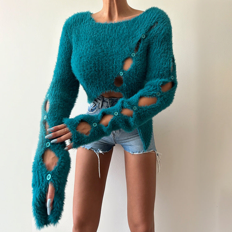 Dame Struktureret Cut-Out Langærmet Sweatshirt Stilla