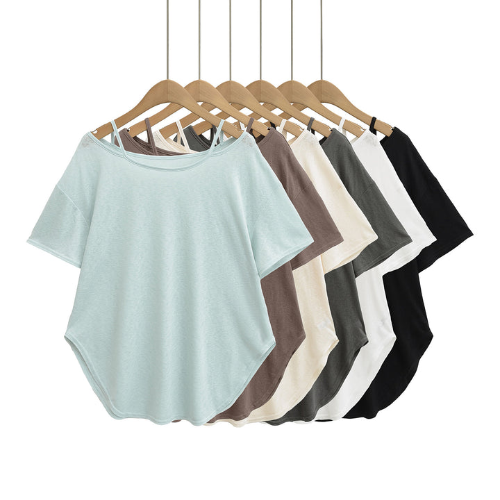Damer afslappet oversized T-shirt med rygfri design og innovativ skæring Stilla