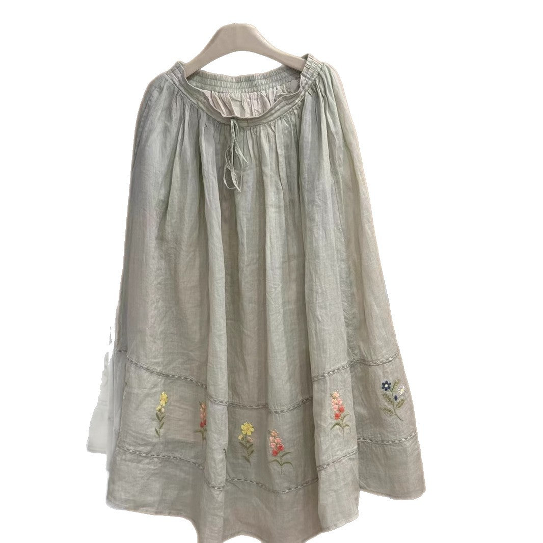 Femme Elegante Bestickede Maxi-Nederdel Stilla