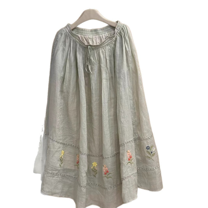 Femme Elegante Bestickede Maxi-Nederdel Stilla