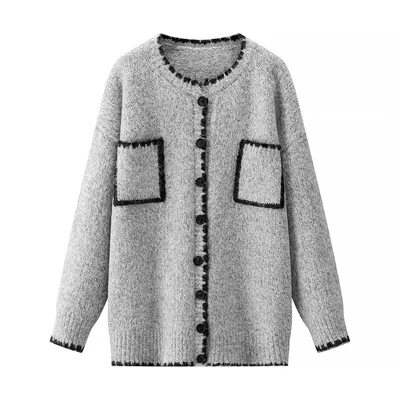 Kvinders cardigan med påsætningslommer og kontrasterende detaljer Stilla