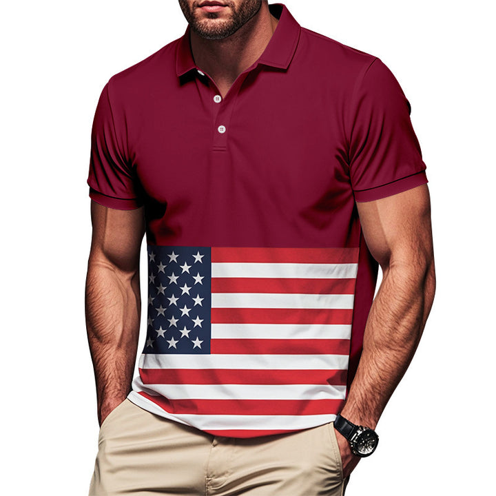 Herrer polo shirt med patriotisk flagmønster og åndbart materiale Stilla