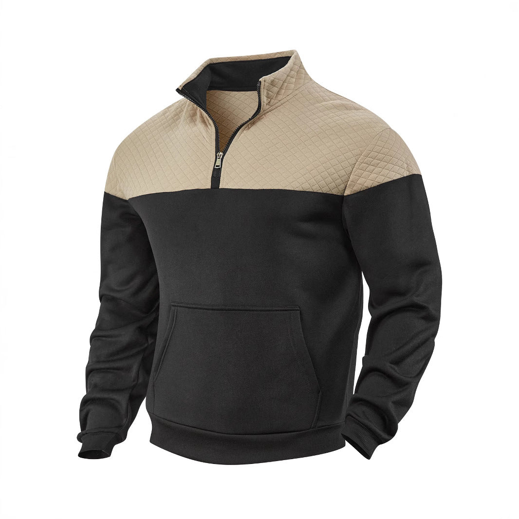 Herren nan skulderpanel-halvzip-sweatpullover med quiltet skulderparti og kengurulomme Skovae