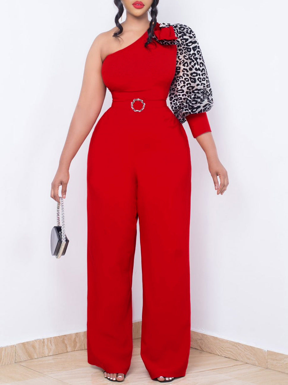 Dame Elegant Jumpsuit med asymmetrisk snit og fashionable puffærmer Stilla