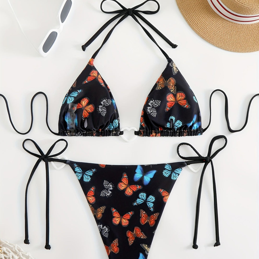 Dame triangel-bikini med unikt sommerfuglemønster Skovae