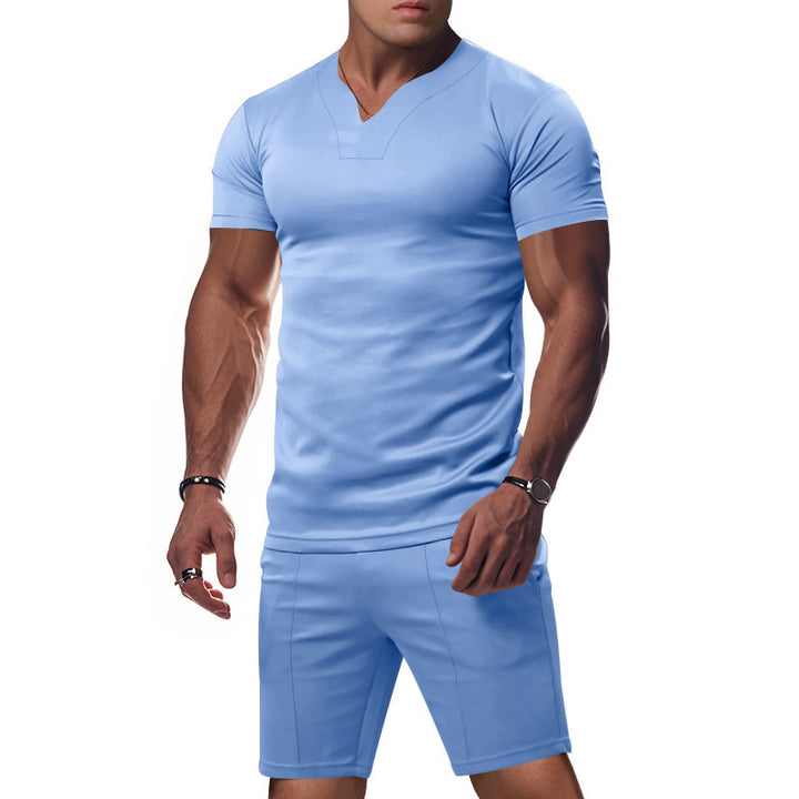 Herrer Sporty fritids-sæt med åndbart V-hals t-shirt og elastiske shorts Stilla