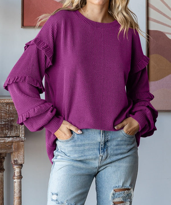 Dame sweater med flæse detaljer og afslappet snit Stilla
