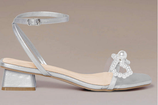 Dame sandaler med perleapplikation Stilla