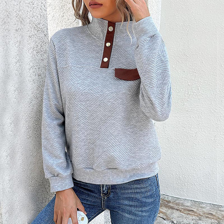 Dame Ståkrave Sweatshirt med Knapdetaljer og Brystlomme Stilla