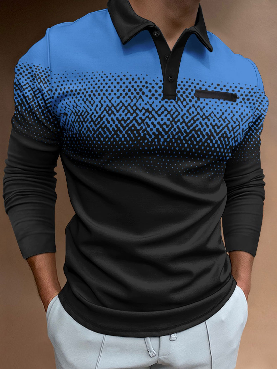 Herrer Langærmet Polo T-shirt med moderne grafikdesign og elastiske egenskaber Stilla
