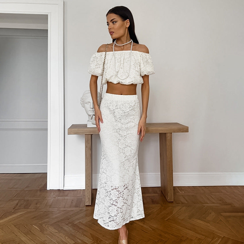 Dame Spids-Crop-Top og Maxiskørt Sæt Stilla