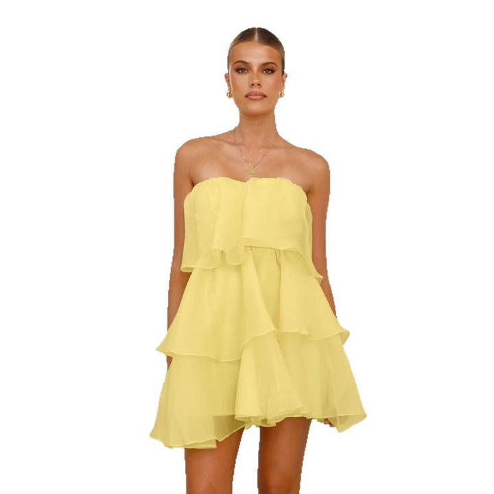 Dame legende chiffon kjoler med svingende volanger og off-shoulder design