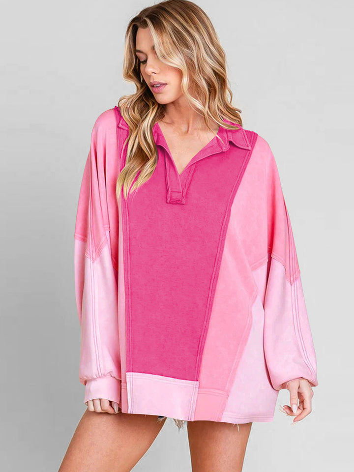 Dame Oversized Poloshirt med farverigt design og afslappet snit Stilla