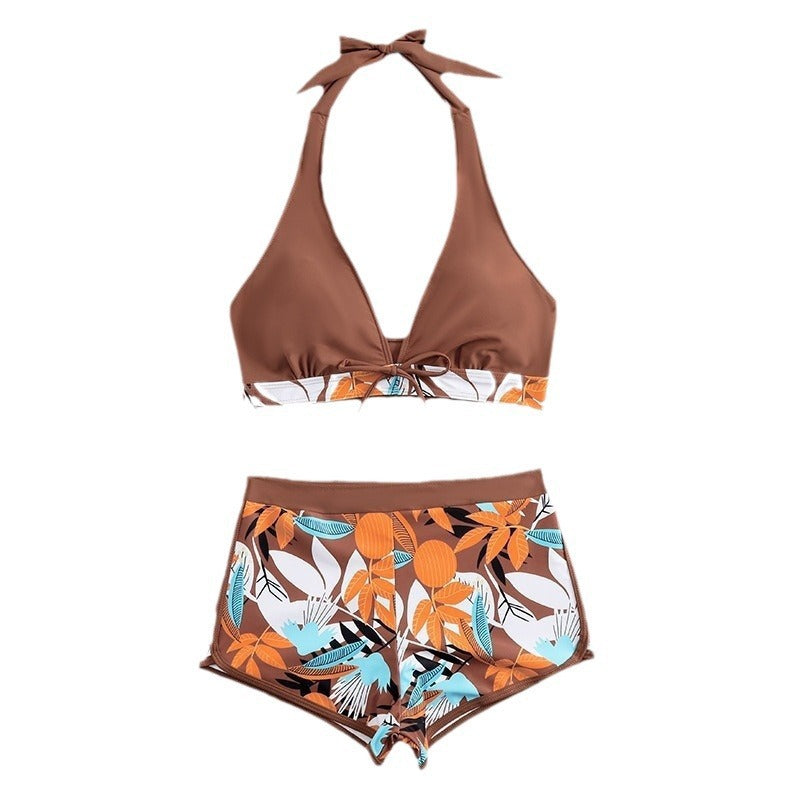 Dame bikini sæt med blomster mønster og aftagelig push-up BH Skovae
