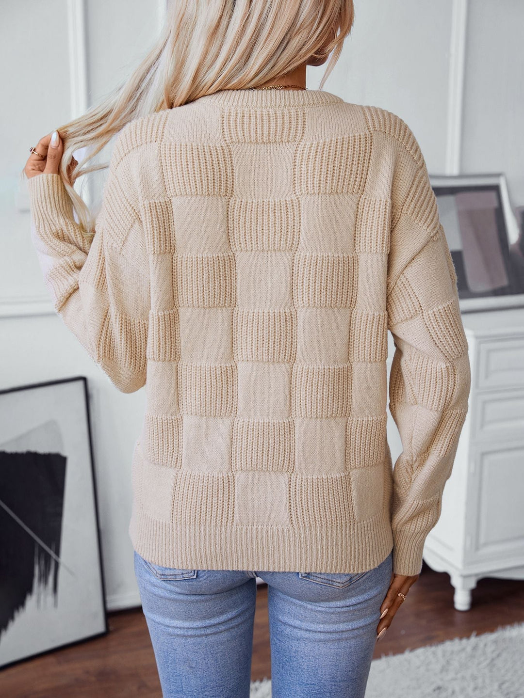 Stilla | Pullover i Grov Maske Med Ternmønster