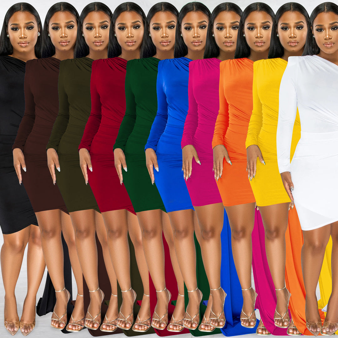 Dame Elegant One-Shoulder Mini Kjole med asymmetrisk kant og flydende stof Stilla
