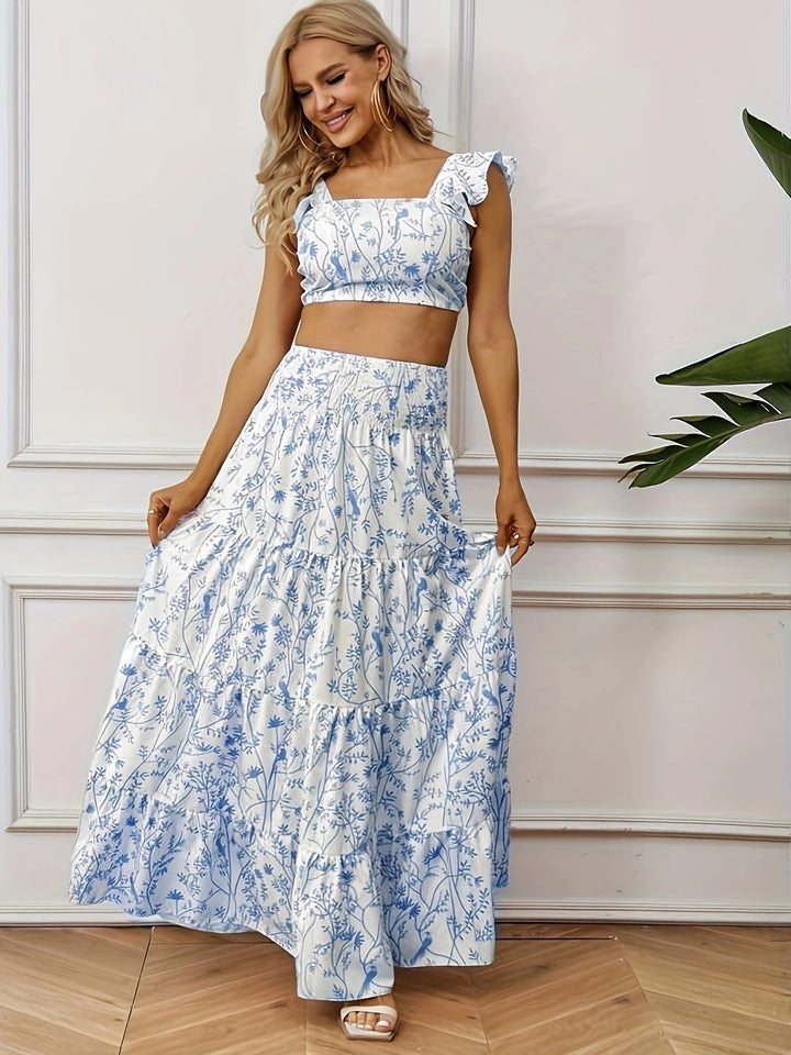 Dame to-delt sommeroutfit med blomsterdesign Stilla