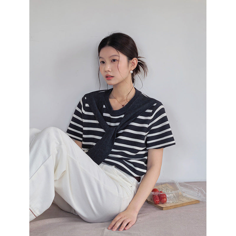 Damer stribet Casual-T-shirt med afslappet snit og fin bomuldsqualitet Stilla