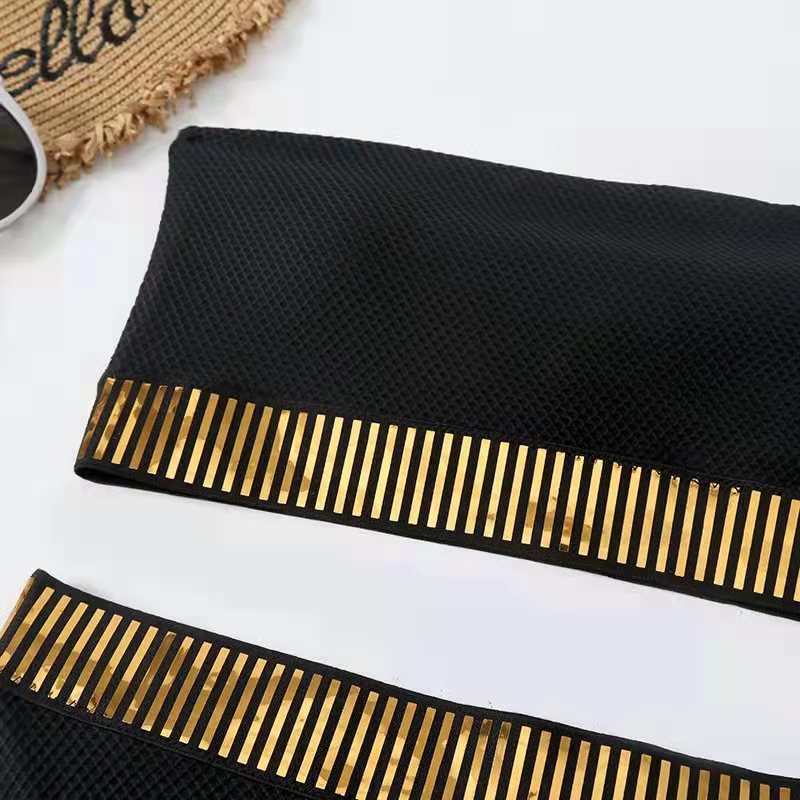 Dame Bandeau Højt skåret Bikini Sæt med Metalaccenter Stilla