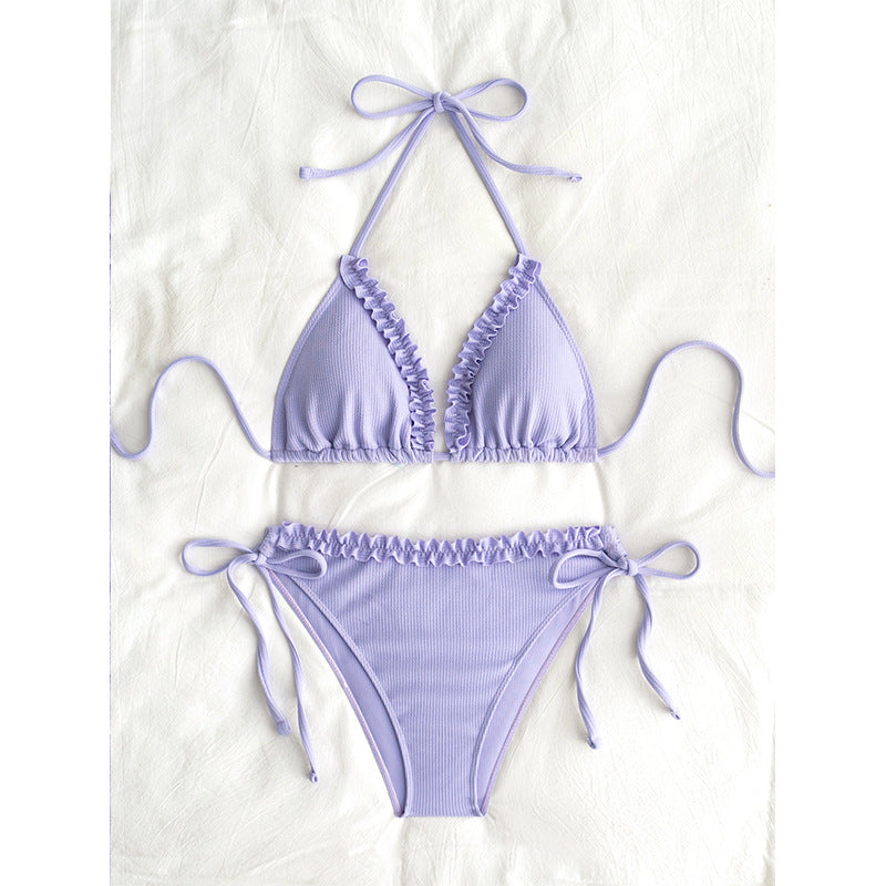 Dame Rynket Trekant Bikini Sæt Stilla 1750839758