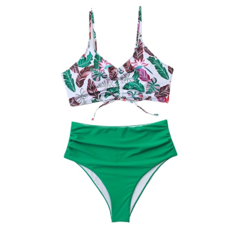 Dame højtaljede bikini-sæt med blomster top Skovae