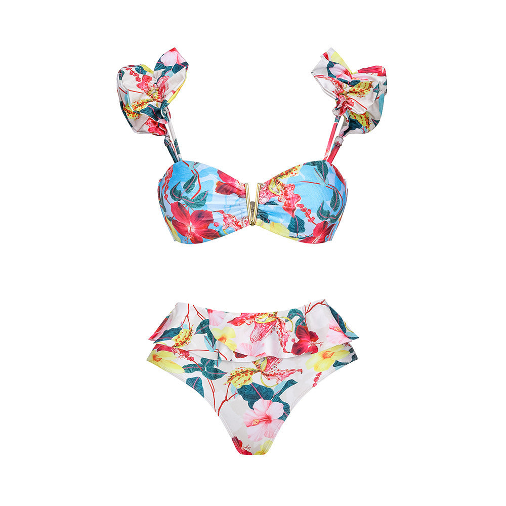 Damer bikini med rüscher og passende maxiskørt Skovae