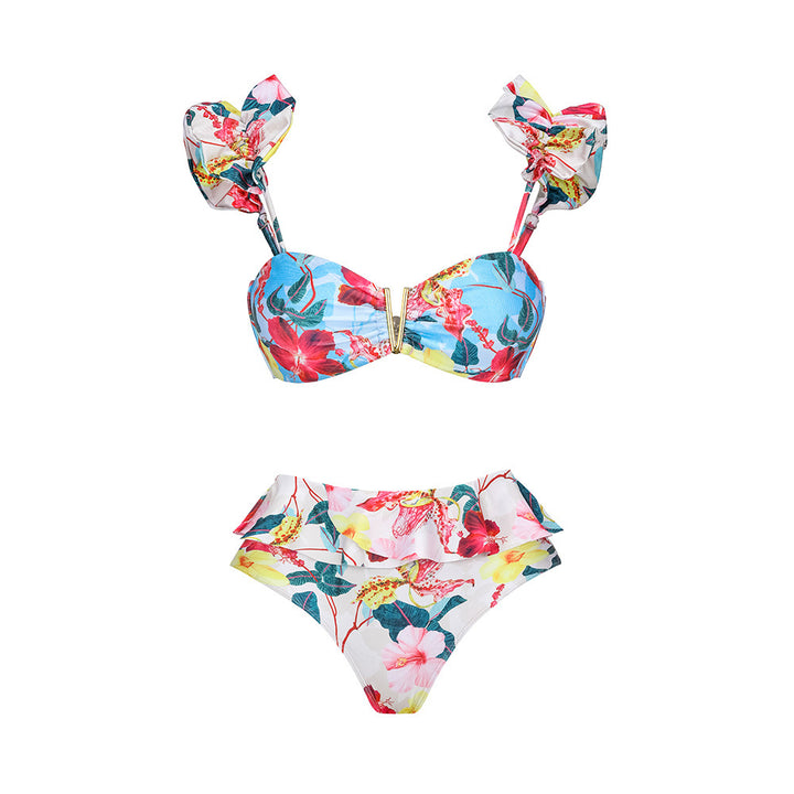 Damer bikini med rüscher og passende maxiskørt Skovae