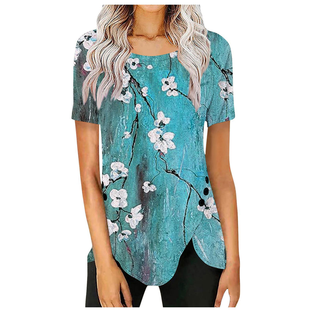Dame bluseskjorte med floralt design og asymmetrisk kant Stilla