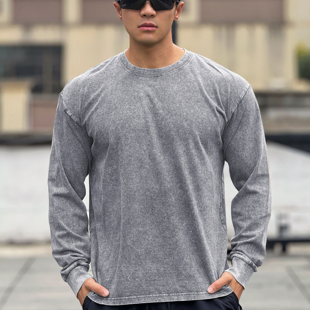 Herrer Langermet T-shirt med unik Vasket-effekt og afslappet Design Stilla