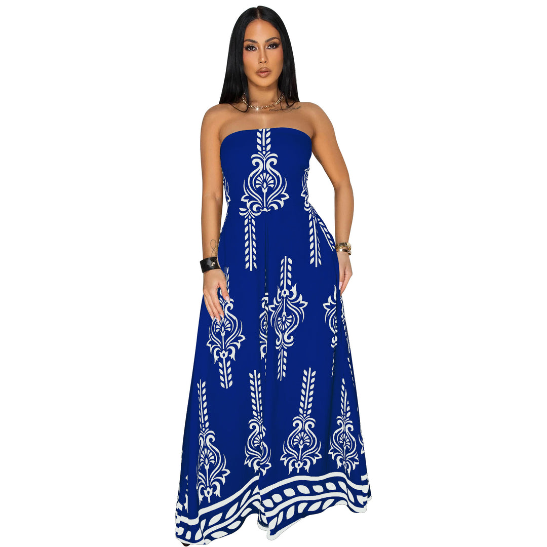 Dame Maxi-kjole med elegant skulderfri design og iøjnefaldende print Stilla