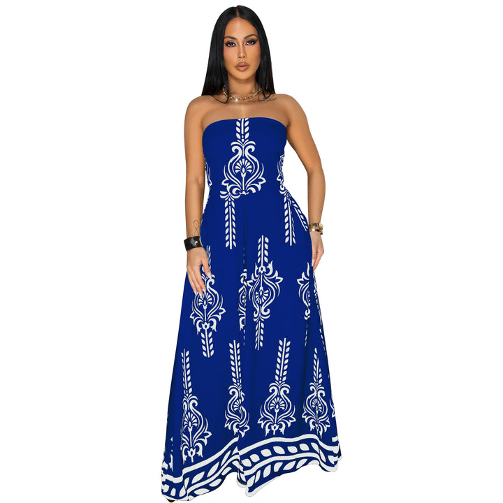 Dame Maxi-kjole med elegant skulderfri design og iøjnefaldende print Stilla