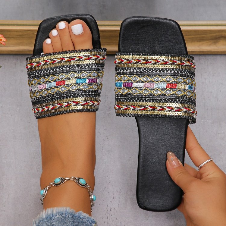 Dame sandaler med kunstnerisk farverig dekoration og komfortabel sål Stilla