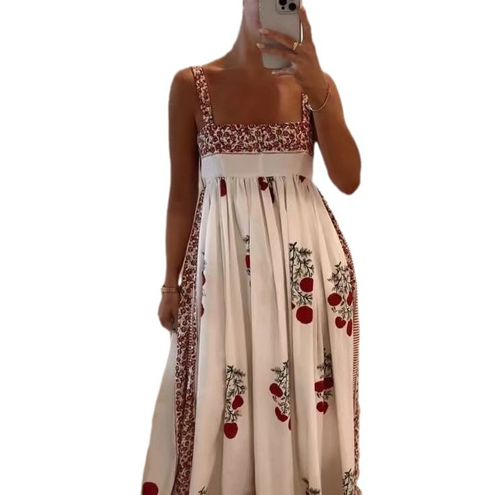 Damer Lang sommerkjole med blomsteraccent og brede stropper Skovae