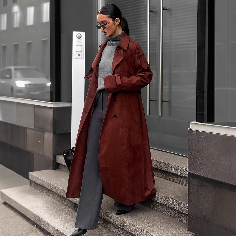 Dame Elegant Trenchcoat i Suede Stilla