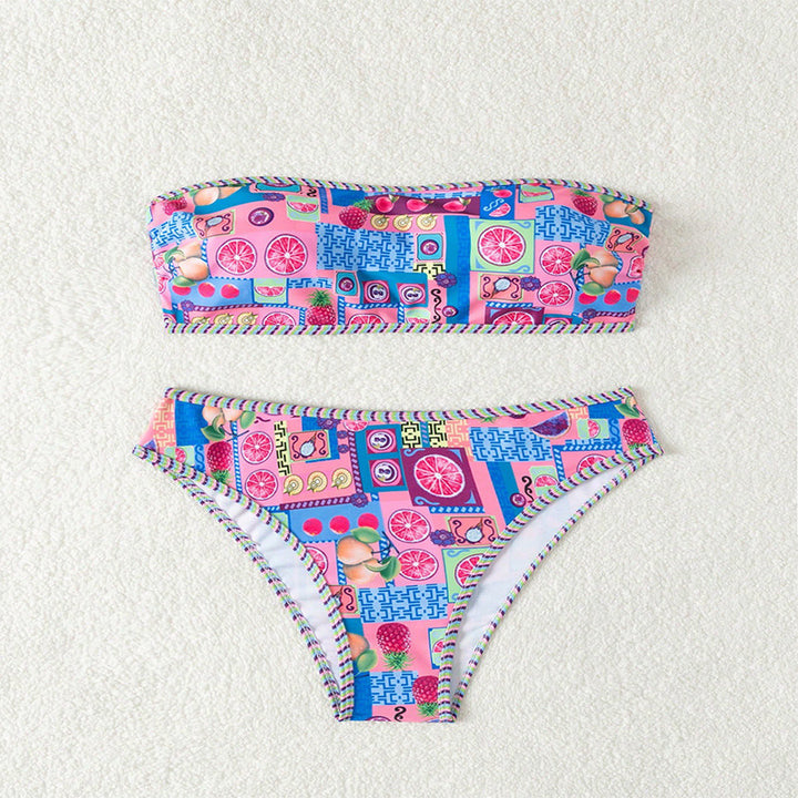 Dame Bandeau-Bikini-sæt med livagtigt frugtmønster Stilla