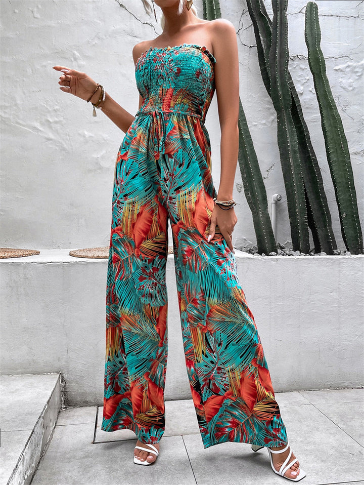 Dame sommerlig jumpsuit med palmemønster Stilla
