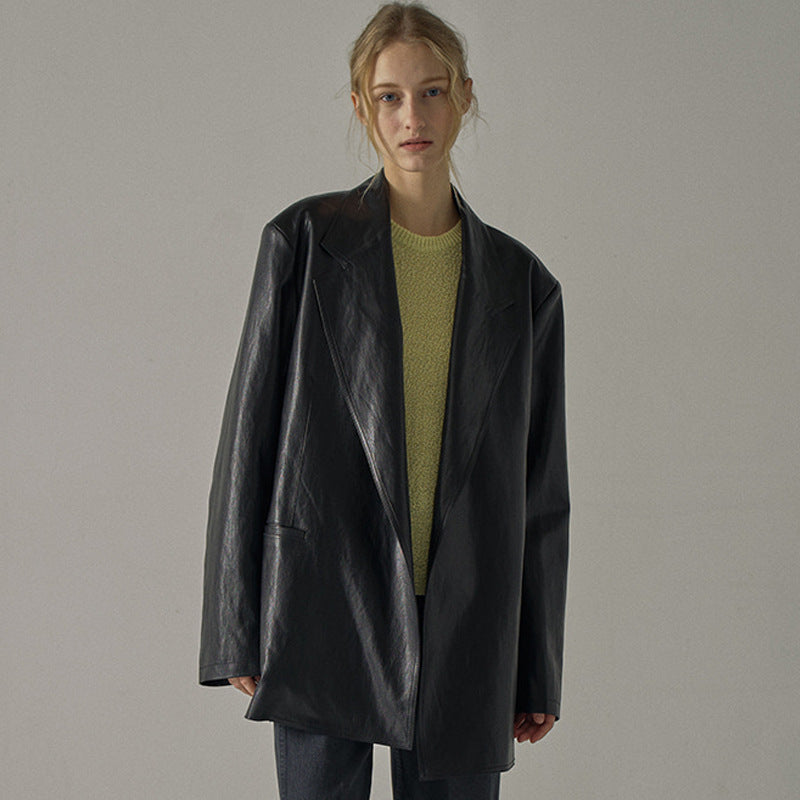 Dame Oversized Læderblazer med struktureret snit Stilla