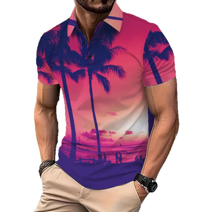 Herre poloshirt med tropisk fotoprint og høj kvalitets åndbar bomuld Stilla